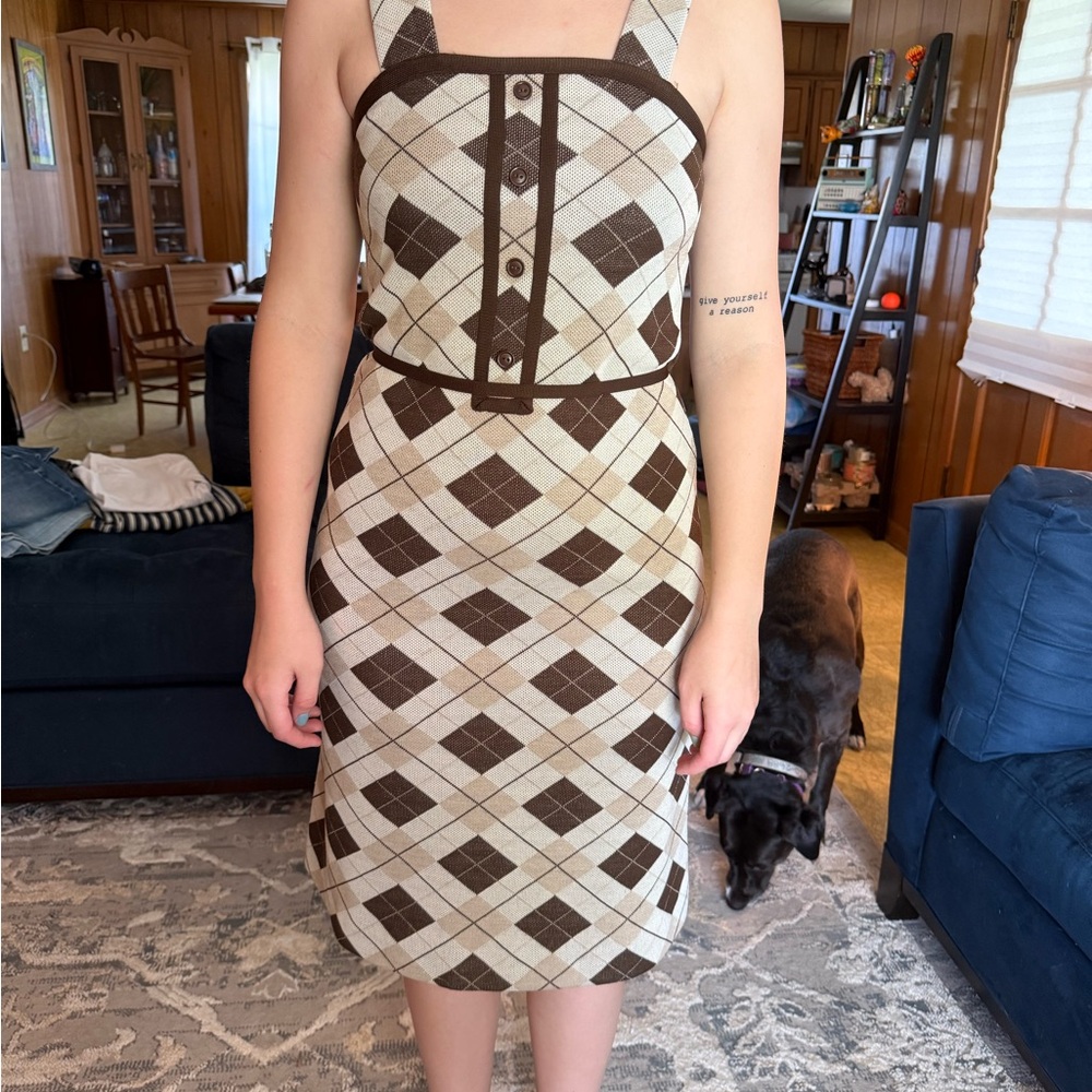 Vintage Bleeker Street Brown and Cream Checkered Dress